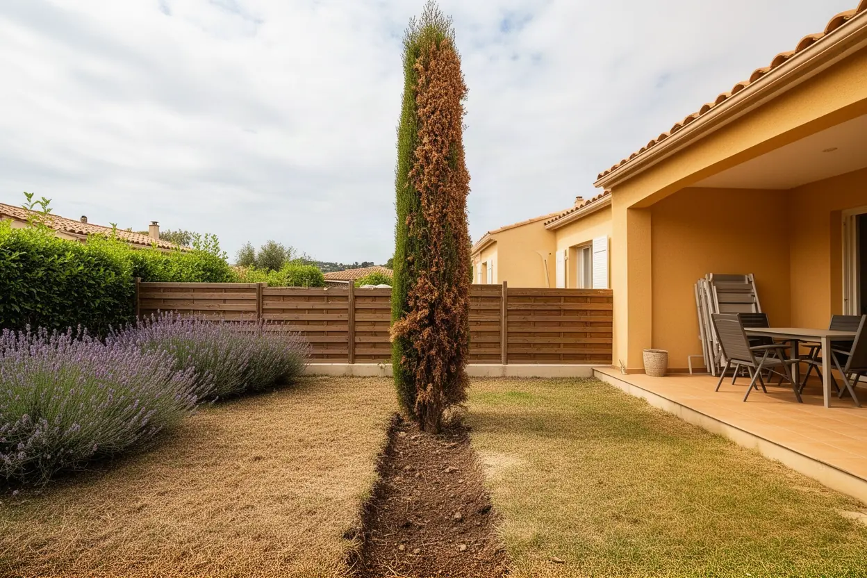 Cyprès incliné avant démontage sécurisé à Antibes