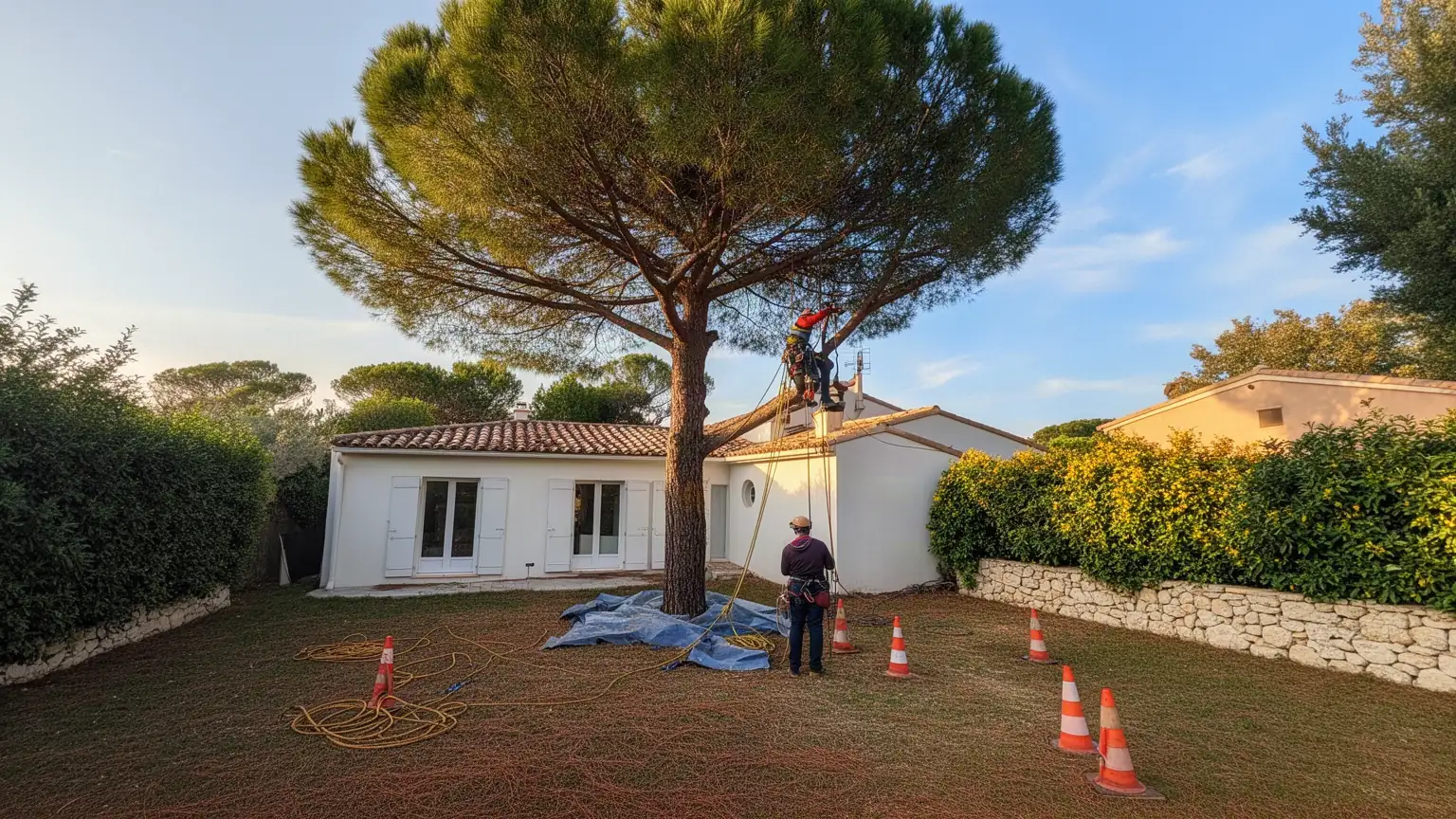 Élagage et abattage d'arbres à Antibes par un arboriste grimpeur